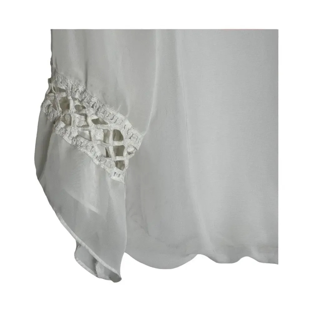 Women's AB Studio White Boho Chic Bubble hem Bell Sleeve Top L - Picture 6 of 13